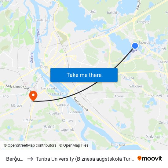 Berģuciems to Turiba University (Biznesa augstskola Turība | Turiba University) map