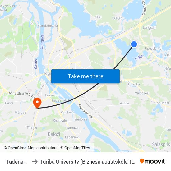 Tadenavas Iela to Turiba University (Biznesa augstskola Turība | Turiba University) map
