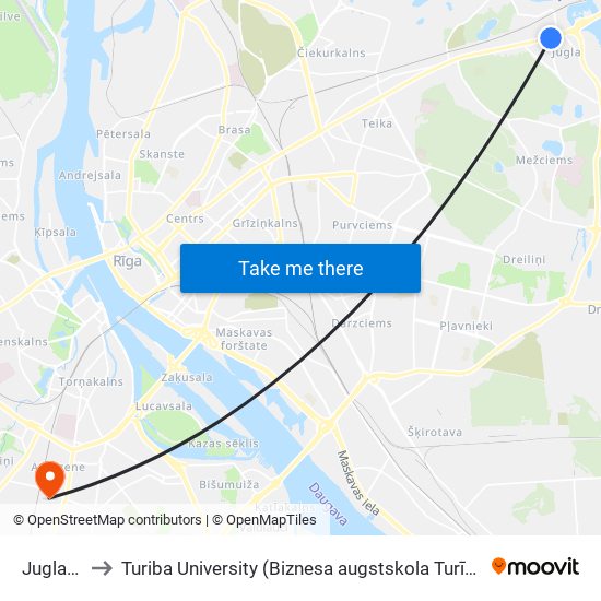 Juglas Iela to Turiba University (Biznesa augstskola Turība | Turiba University) map