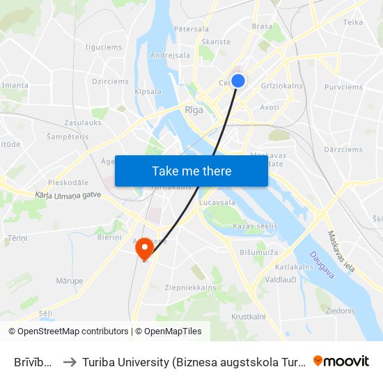 Brīvības Iela to Turiba University (Biznesa augstskola Turība | Turiba University) map