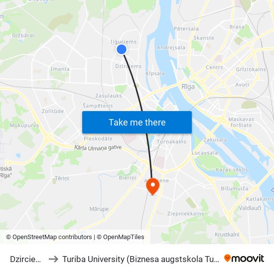 Dzirciema Iela to Turiba University (Biznesa augstskola Turība | Turiba University) map