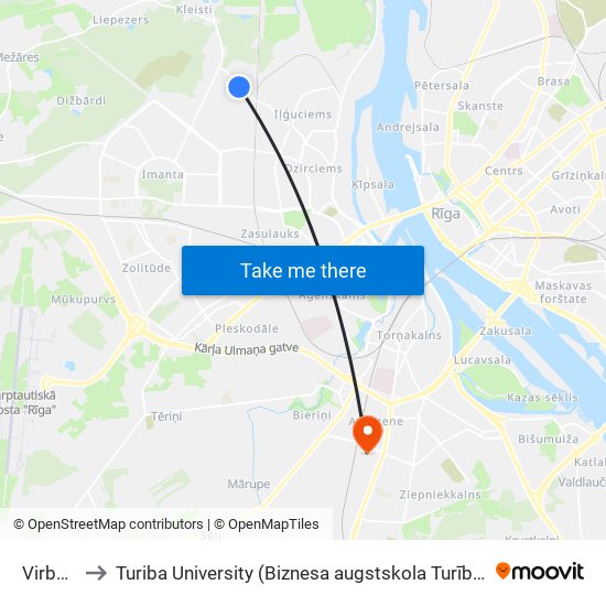 Virbu Iela to Turiba University (Biznesa augstskola Turība | Turiba University) map