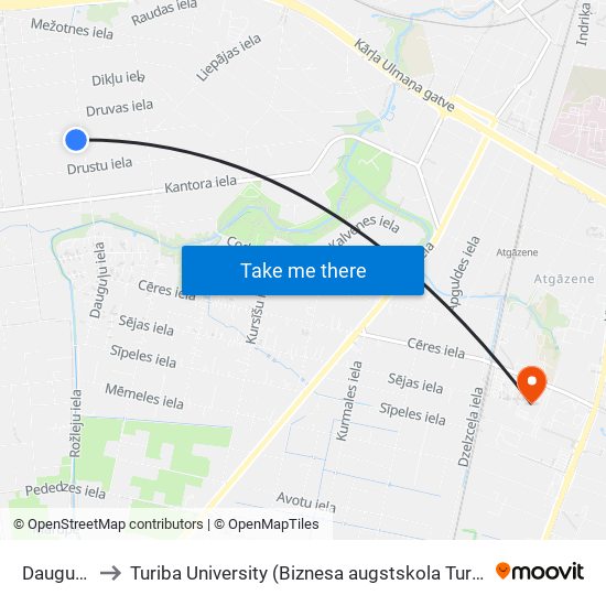 Dauguļu Iela to Turiba University (Biznesa augstskola Turība | Turiba University) map