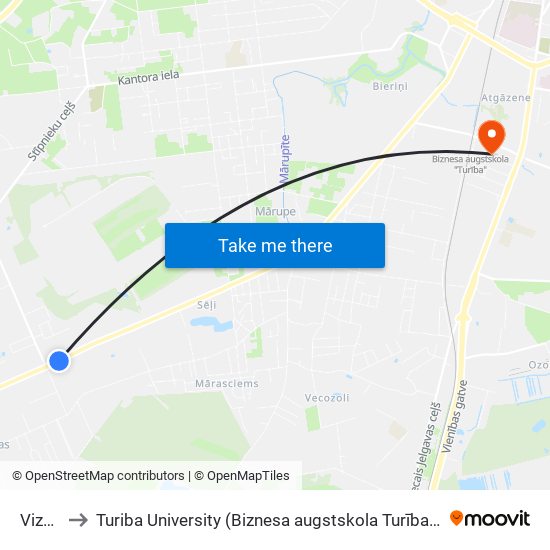Vizmas to Turiba University (Biznesa augstskola Turība | Turiba University) map