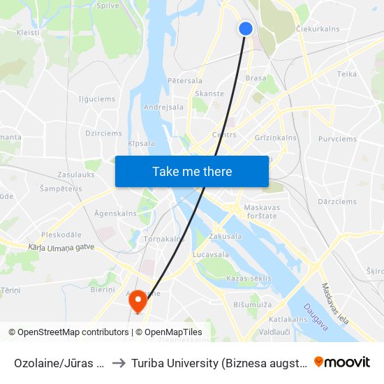 Ozolaine/Jūras Medicīnas Centrs to Turiba University (Biznesa augstskola Turība | Turiba University) map