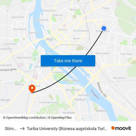Stirnu Iela to Turiba University (Biznesa augstskola Turība | Turiba University) map