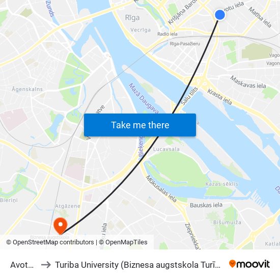 Avotu Iela to Turiba University (Biznesa augstskola Turība | Turiba University) map