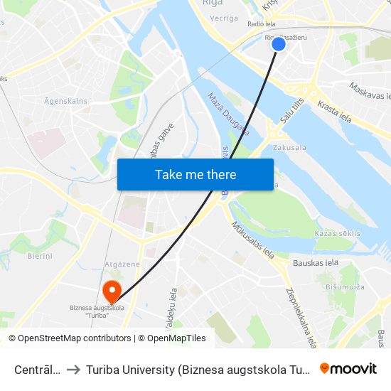 Centrāltirgus to Turiba University (Biznesa augstskola Turība | Turiba University) map