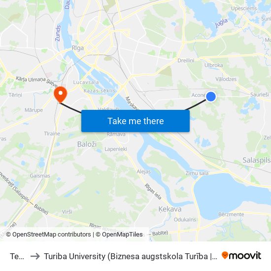 Tec- 2 to Turiba University (Biznesa augstskola Turība | Turiba University) map