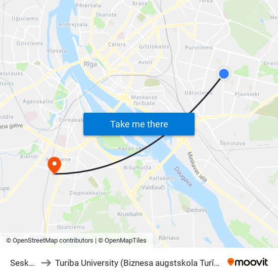 Sesku Iela to Turiba University (Biznesa augstskola Turība | Turiba University) map