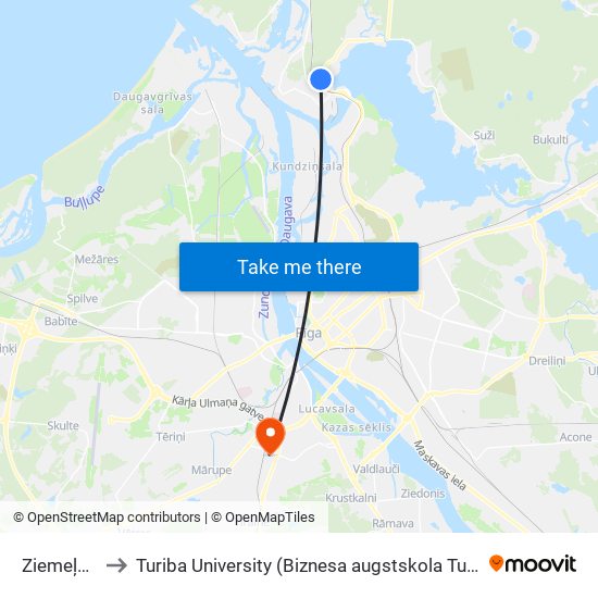 Ziemeļblāzma to Turiba University (Biznesa augstskola Turība | Turiba University) map