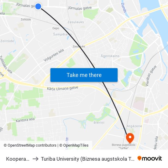 Kooperatīva Iela to Turiba University (Biznesa augstskola Turība | Turiba University) map