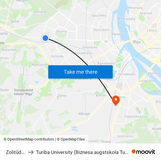 Zolitūdes Iela to Turiba University (Biznesa augstskola Turība | Turiba University) map