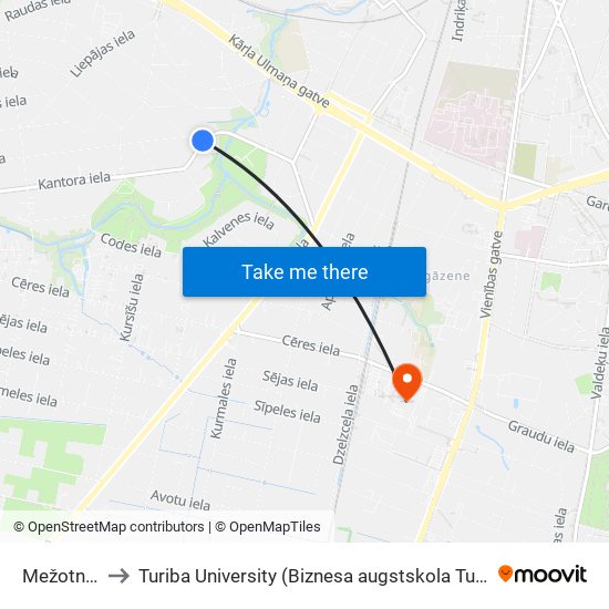 Mežotnes Iela to Turiba University (Biznesa augstskola Turība | Turiba University) map