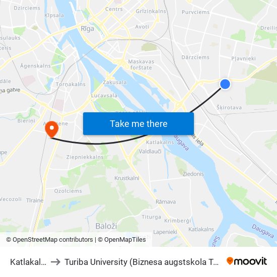 Katlakalna Iela to Turiba University (Biznesa augstskola Turība | Turiba University) map