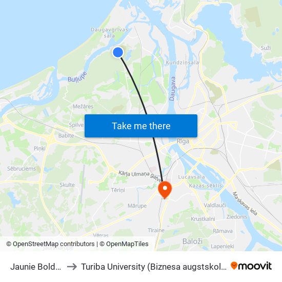 Jaunie Bolderājas Kapi to Turiba University (Biznesa augstskola Turība | Turiba University) map