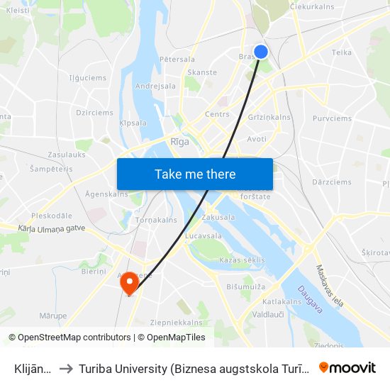 Klijānu Iela to Turiba University (Biznesa augstskola Turība | Turiba University) map