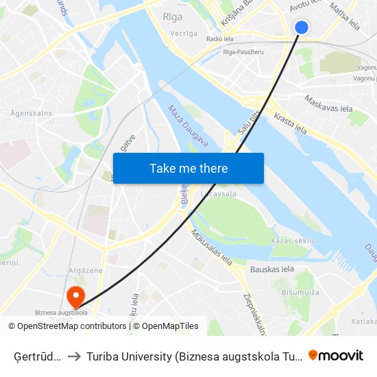 Ģertrūdes Iela to Turiba University (Biznesa augstskola Turība | Turiba University) map