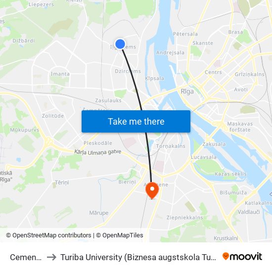 Cementa Iela to Turiba University (Biznesa augstskola Turība | Turiba University) map