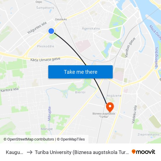 Kauguru Iela to Turiba University (Biznesa augstskola Turība | Turiba University) map
