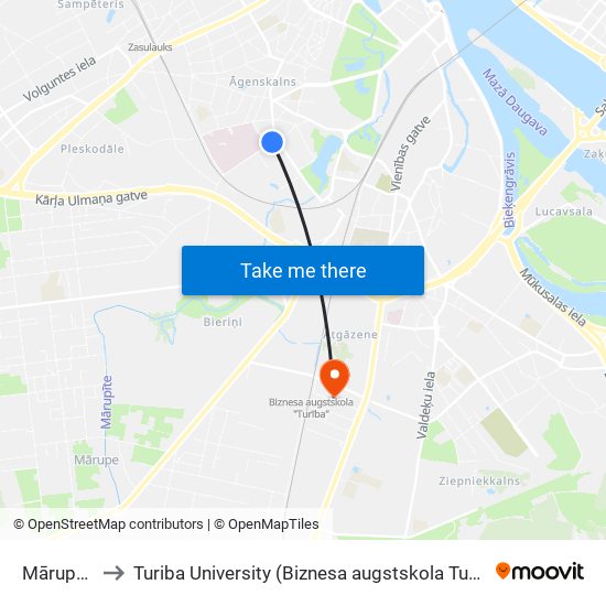 Mārupes Iela to Turiba University (Biznesa augstskola Turība | Turiba University) map