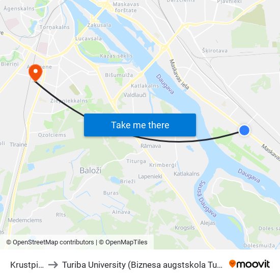 Krustpils Iela to Turiba University (Biznesa augstskola Turība | Turiba University) map