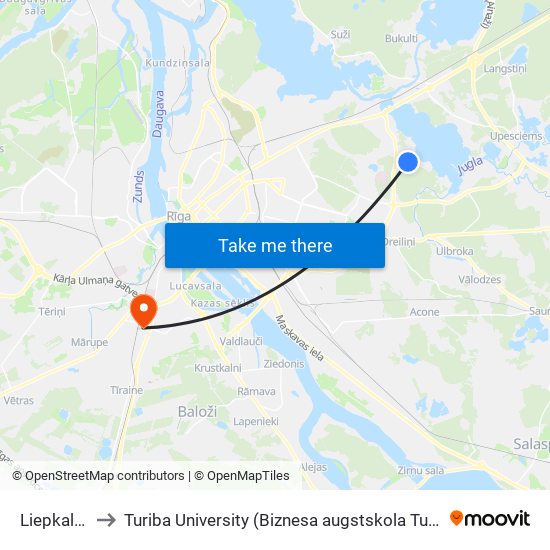 Liepkalna Iela to Turiba University (Biznesa augstskola Turība | Turiba University) map
