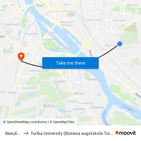 Rencēnu Iela to Turiba University (Biznesa augstskola Turība | Turiba University) map