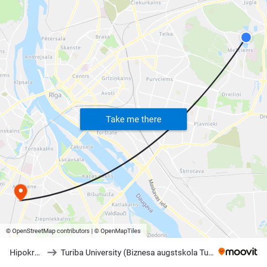 Hipokrāta Iela to Turiba University (Biznesa augstskola Turība | Turiba University) map