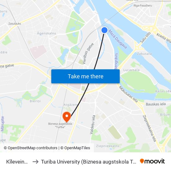 Kīleveina Grāvis to Turiba University (Biznesa augstskola Turība | Turiba University) map