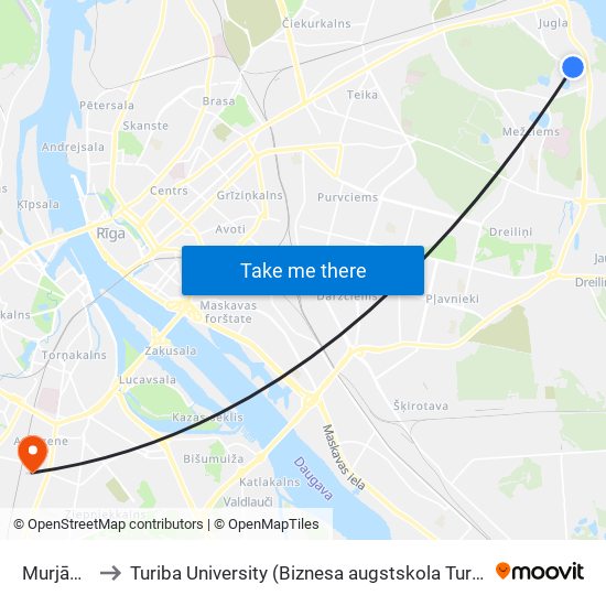 Murjāņu Iela to Turiba University (Biznesa augstskola Turība | Turiba University) map