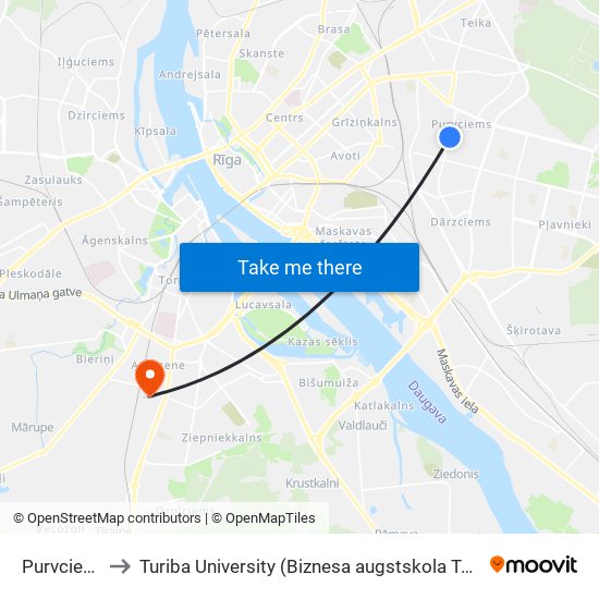 Purvciema Iela to Turiba University (Biznesa augstskola Turība | Turiba University) map