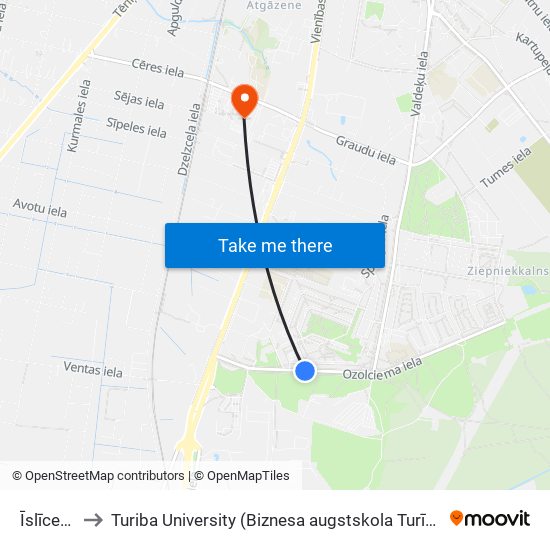 Īslīces Iela to Turiba University (Biznesa augstskola Turība | Turiba University) map