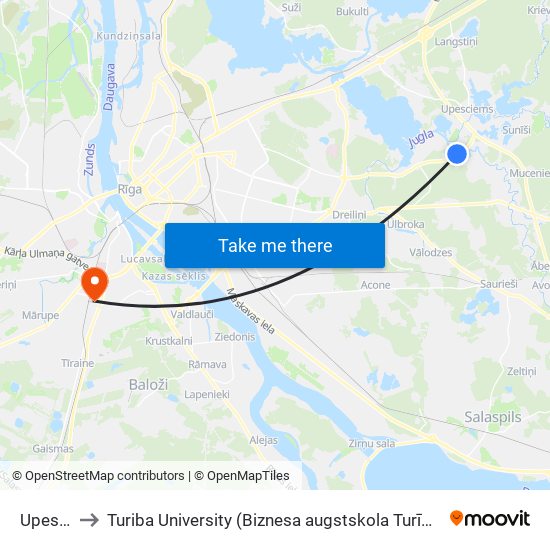 Upeskalni to Turiba University (Biznesa augstskola Turība | Turiba University) map