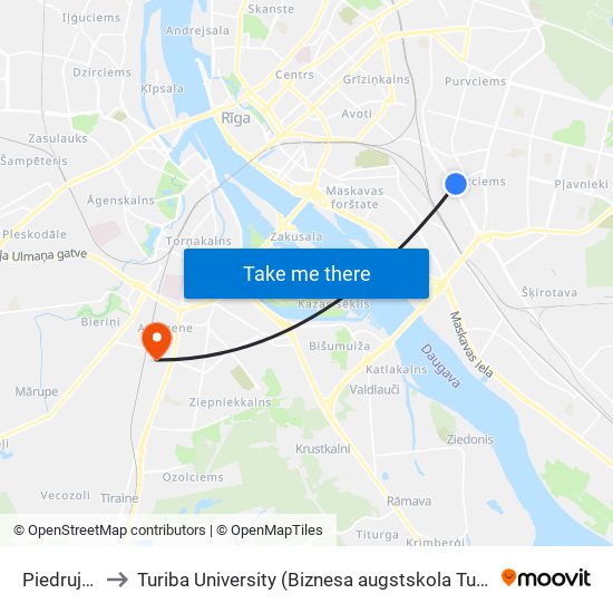 Piedrujas Iela to Turiba University (Biznesa augstskola Turība | Turiba University) map