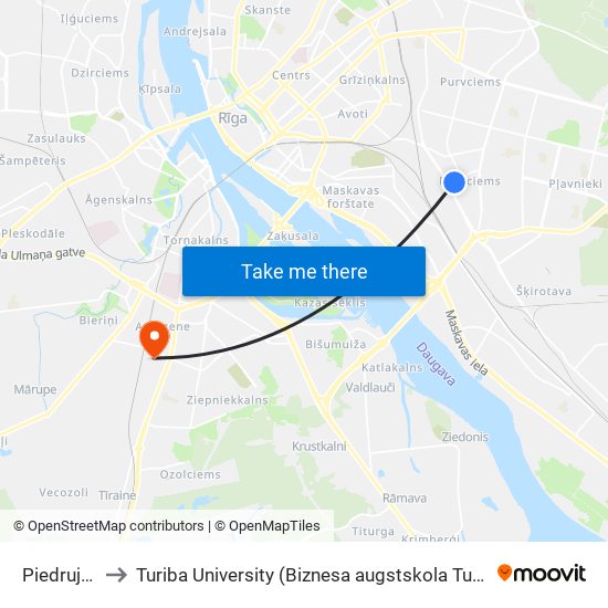 Piedrujas Iela to Turiba University (Biznesa augstskola Turība | Turiba University) map