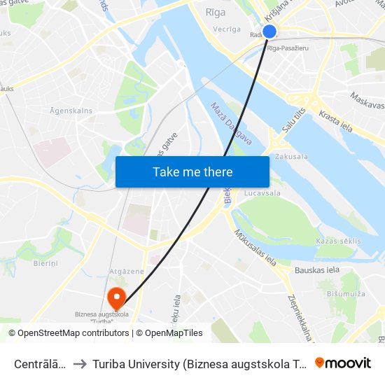 Centrālā Stacija to Turiba University (Biznesa augstskola Turība | Turiba University) map