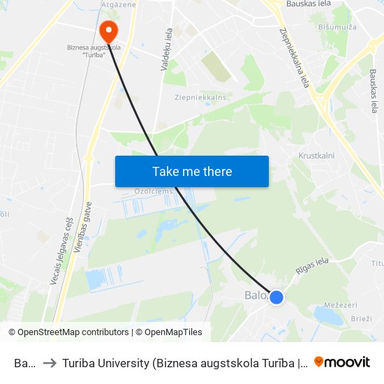 Baloži to Turiba University (Biznesa augstskola Turība | Turiba University) map