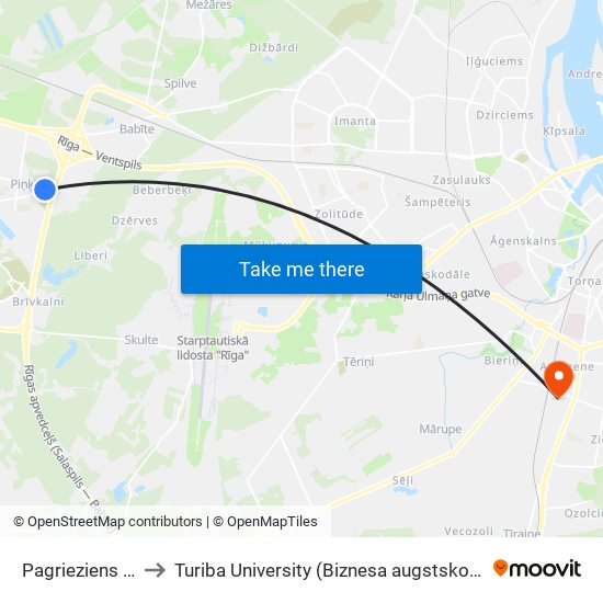 Pagrieziens Uz Piņķiem to Turiba University (Biznesa augstskola Turība | Turiba University) map