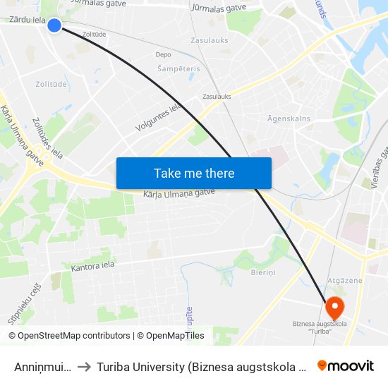 Anniņmuižas Iela to Turiba University (Biznesa augstskola Turība | Turiba University) map