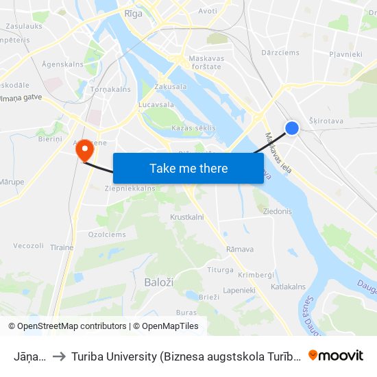 Jāņavārti to Turiba University (Biznesa augstskola Turība | Turiba University) map