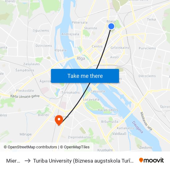 Miera Iela to Turiba University (Biznesa augstskola Turība | Turiba University) map