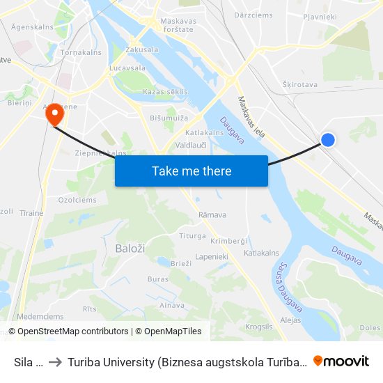 Sila Iela to Turiba University (Biznesa augstskola Turība | Turiba University) map