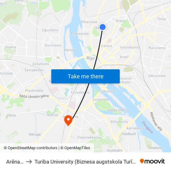 Arēna Rīga to Turiba University (Biznesa augstskola Turība | Turiba University) map