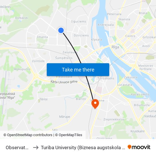 Observatorijas Iela to Turiba University (Biznesa augstskola Turība | Turiba University) map
