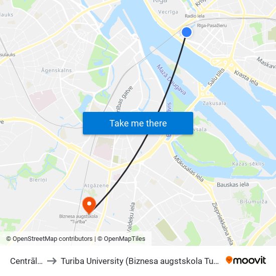 Centrāltirgus to Turiba University (Biznesa augstskola Turība | Turiba University) map