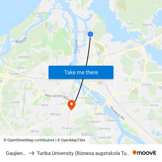 Gaujienas Iela to Turiba University (Biznesa augstskola Turība | Turiba University) map