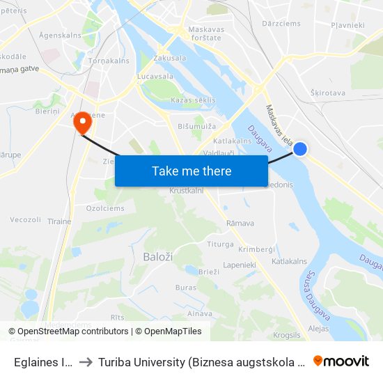 Eglaines Iela/Dole to Turiba University (Biznesa augstskola Turība | Turiba University) map