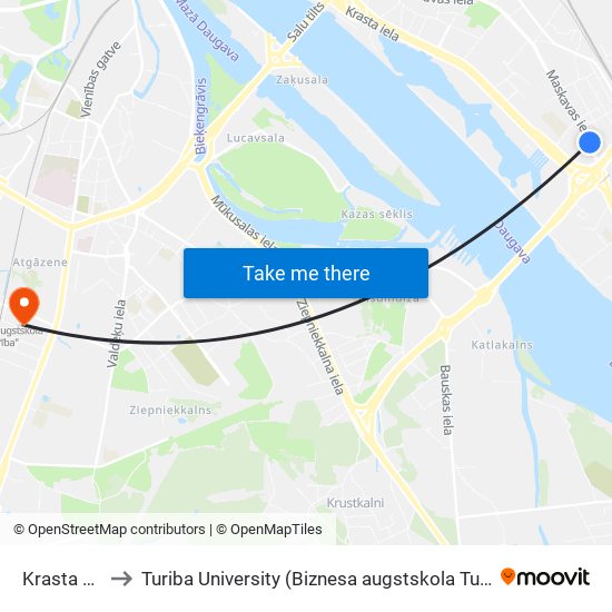 Krasta Masīvs to Turiba University (Biznesa augstskola Turība | Turiba University) map