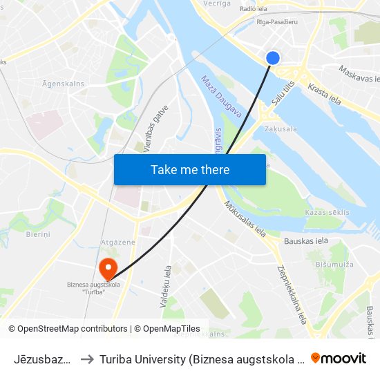 Jēzusbaznīcas Iela to Turiba University (Biznesa augstskola Turība | Turiba University) map